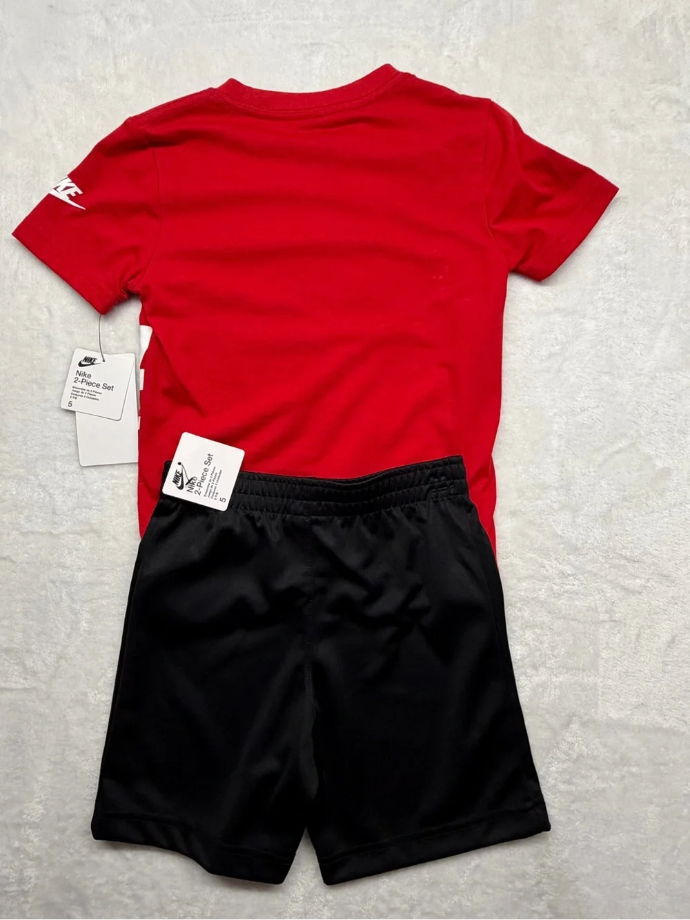 Nike 2 Piece Shorts Set Kids Size 5 Red Logo Tee Black Athletic Shorts - Picture 5 of 8